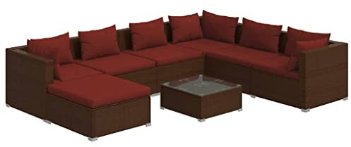 vidaXL Gartenmöbel 8-TLG. mit Kissen Ecksofa Mittelsofa Fußhocker Couchtisch Sofa Lounge Sitzgruppe Gartenset Garten Garnitur Poly Rattan Braun