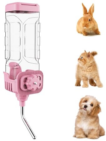 Pet Water Bottle [14mm Spout, 1200ml] Hanging Dog Water Dispenser Kennel Drinker Kettle Feeder BPA Free Cage Crate Hutch Puppy Cat Rabbit (Pink)