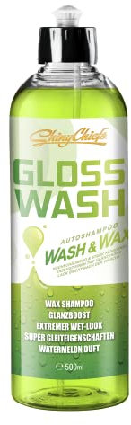 ShinyChiefs GLOSSWASH Watermelon - WASH & WAX - Mildes Autoshampoo mit Glanzverstärker für den Just-Waxed-Look nach der Autowäsche - Schonende Autoreinigung 2in1 mit sichtbarem Lackschutz, 500ml
