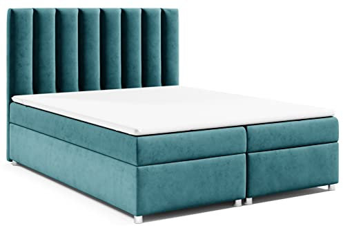 Best for Home Boxspringbett 180x200 Mit Bettkasten und Topper, Trinity K-10 160x200, Bonellfederkern 140x200, 200x200-140x200 Türkis