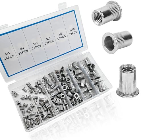 AKKTOL Nietmuttern Set | 120 tlg Gewindehülsen Set | UNIVERSELL passend für Nietmutternzange | Einnietmuttern Set | Gewindehülse 6 Größen (304 Edelstahl)