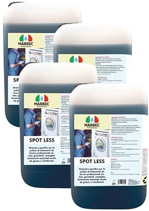 MARBEC SPOT LESS 3LTX4PZ Detersivo specifico per la pulizia degli indumenti da lavoro, soprattutto quelli molto sporchi da grasso e da lubrificanti.