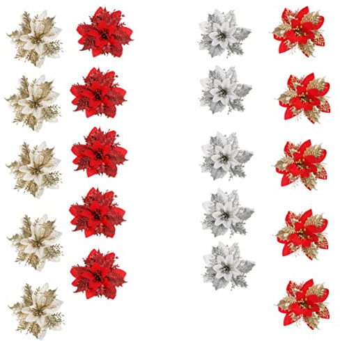 HOMSFOU 20st Weihnachtsblume Rote Weihnachtssternblumen Weihnachtlicher Glitzernder Weihnachtsstern Weihnachtssterne Ornamente Weihnachtssterne Aus Seide Plastik Kranz Weihnachtsbaum