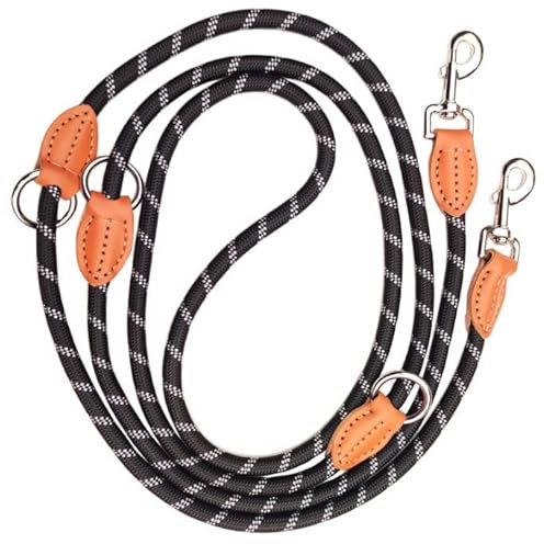 Hundeleine 2M Verstellbare Führleine Nylon Geflochten Hund Leine mit Karabiner, Multifunktions Trainingsleine Bissfest, Doppelleine für Kleine/Mittlere/Große Hunde (Schwarz)