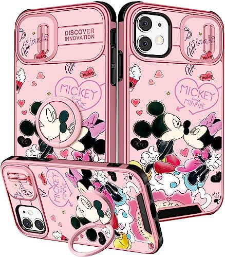 Qerrassa for iPhone 12 Phone Case Cute Cartoon Cover for iPhone 12 for Women Girly Girls i 12 Case with Camera Cover+Ring Stand Kawaii Funny Trendy Case for Apple iPhone 12 6.1, Minn Miqi