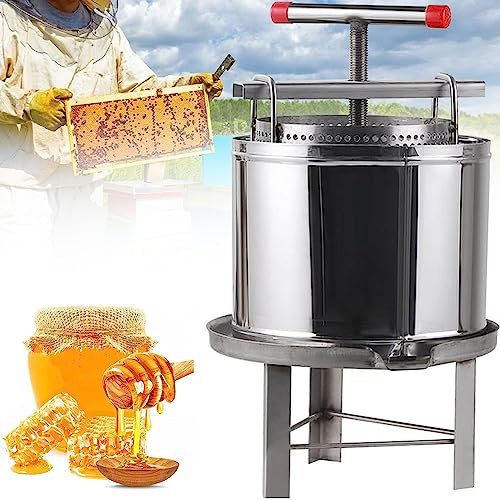 GEJLELDS Manual Honey Press Extractor, Large DIY Fruit Honey Presser and Cider Universal Silver Stainless Steel Household Bee Honey Press Wax Press for Beekeeping Agriculture Beekeeping Tool