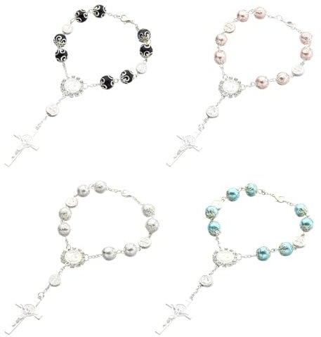 RTRTGS 4 Stück Auto für Rückspiegel,Autospiegel zum Aufhängen,Auto-Rosenkranz, Rückspiegel-Anhänger, Auto-Hängezubehör, Innendekoration für Damen und Herren,Schwarz,weiß,rosa,blau
