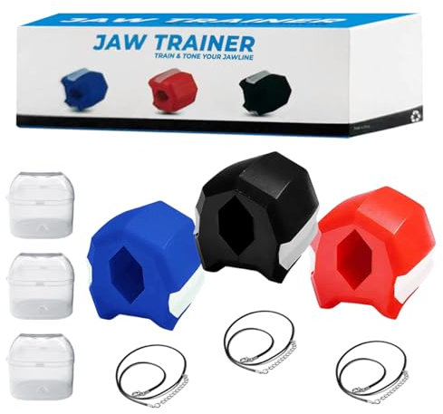 PolyMath Jaw Trainer, Trainingsgerät für die Kieferpartie 3er-Pack mit unterschiedlichen Niveautrainern für Gesicht und Mund geeignet für Männer und Frauen - 3 verstellbare Nackengurte