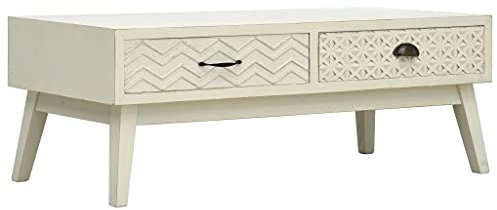 ADWOA Couchtisch mit 2 Schubladen Schnitzerei Grau 110x50x40 cm Holz Couchtisch Mit KüHlschrank Console Table