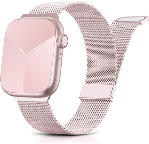 Yoohoo Milanese Loop for Apple Watch Straps 38mm 40mm 41mm 42mm 44mm 45mm 46mm 49mm Women Men,Strong Magnetic Clasp Adjustable Metal Band for iWatch Series 11 10 9 8 7 6 5 4 3 2 1 Ultra SE,Bright Pink