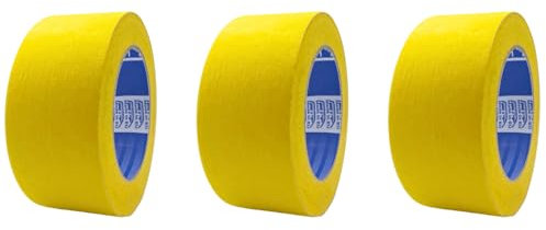 ACIT Ruban adhésif de masquage jaune, lot de 3 rouleaux de ruban adhésif pour peintres Fluo - UV, ruban de masquage jaune résistant aux températures élevées et aux UV (jusqu'à 120°C) (50mm x 50mt)