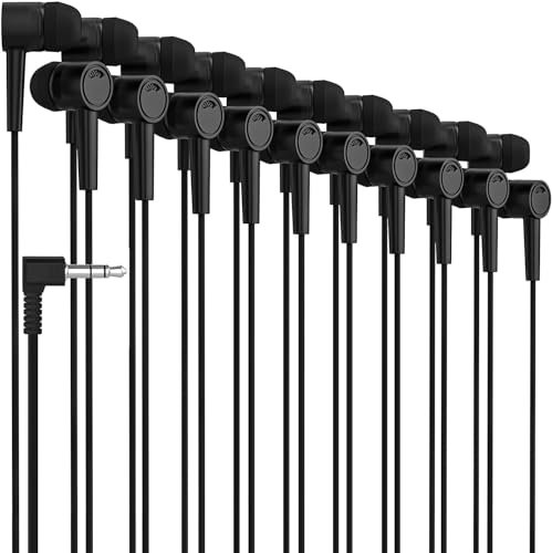 Maeline Bulk Earbuds 10 Pack Stereo Headphones Ideal for K-12-College Classrooms, Library, Travel, Gym, Museum, 3.5mm Plug, Tangle-Free Wired Earbuds for Phone, Tablet, Computer, Laptop, Black