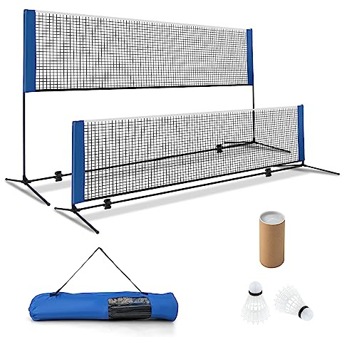 GOPLUS Red de bádminton con soporte, red de tenis, 89-155 cm, altura regulable, con bolsa de transporte y 2 volantes, soporte de red portátil para bádminton, tenis, voleibol, interior y exterior