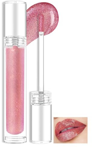 Prreal Glitter Lip Gloss, Shimmer Lip Plumper Gloss, Holographic Glitter Liquid Lipstick, Diamond Pearl Shine Lip Glaze, Non-Sticky Long Lasting Chameleon Laser Lip Eyeshadow Makeup(14 Raspberries)