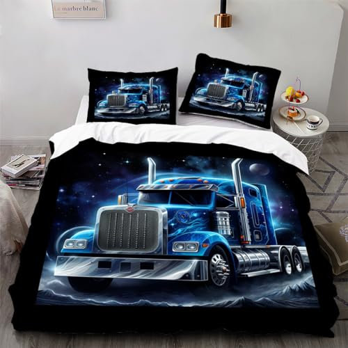 Ruiqieor Bettwäsche 135x200cm,Blauer LKW-Kopf Motiv Bettwäsche Set 3teilig,1 Bettbezug+2 Kissenbezug 80x80 cm,3D gedruckte Bettwäsche(#1)