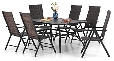 MFSTUDIO Rattan Gartenmöbel Set, Terassenmöbel Außen, Rechteckiger Gartentisch mit Verstellbarem Schirmloch(4-5cm), Polyrattan Sitzgruppe Wetterfest