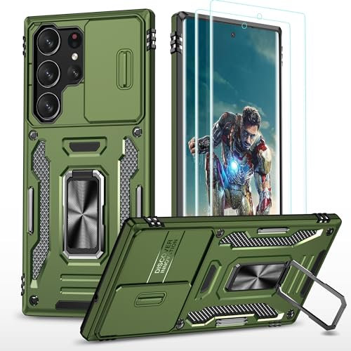 YmhxcY Coque de protection pour Samsung Galaxy S22 Ultra - 2 films de protection d'écran - Étui de protection pour appareil photo - Qualité militaire - Support en métal rotatif à 360° - Pour Samsung