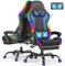 Devoko Sedia da Gaming con Massaggiante Schienale Regolabile 90-135°, Sedia Gaming con LED e Poggiapiedi Telescopico,Poltrona Gaming Ergonomica Portata 150 kg (Blu