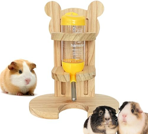 Gupcaqosjw Guinea Pig Water Bottle Stand - 80ml Wooden Hamster Holder, No Drip Small Animal Bottle Stand, Bear Cartoon Shape for Syrian