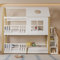 MQLAE Hausbett 90x200cm mit Fenster und Dach, Stockbett für 2 Kinder, mit Aufbewahrungstreppe, Rausfallschutz Kinderbett mit Lattenrost, Holzbett Funktionsbett, ohne Matratze, Weiß+Natur