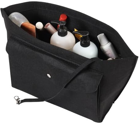Cskunxia Purse Organizer Insert for Handbags, Multi-Pocket Felt Handbag Insert Tote Bag Travel Makeup Organizer, Black