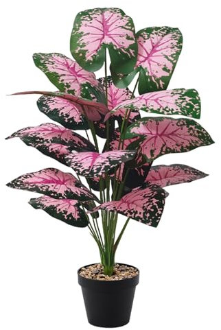 Dihope Large Artificial Plants Outdoor Indoors Fake Plants in Pots, Artificial Bird of Paradise Plant Tropical Palm Tree for Garden Home Office Decoration (Green Pink 75cm)