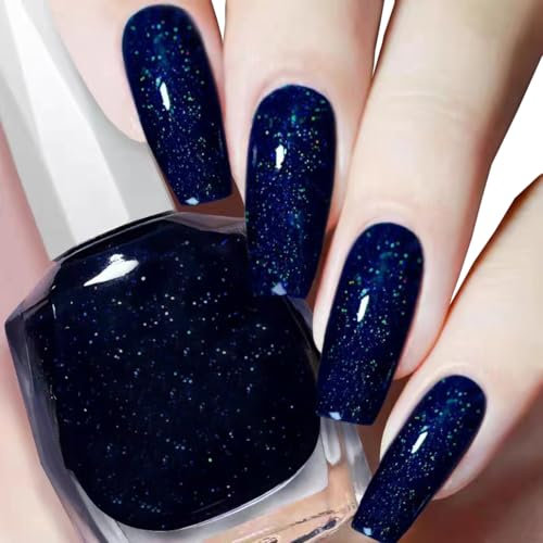 Dark blue Nail Polish, Glitter nail polish Blue Nail Varnish, Navy blue Quick Dry Nail No UV Lamp Curing, Long Lasting, Chip Resistant, Non-Toxic, Quick Drying, At Home (17#Dark Blue)