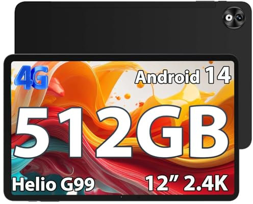 DOOGEE T40 Pro 512GB ROM + 20GB RAM Tablet 12 Pollici 2.4K Display, Tablet Android 14 10800mAh Helio G99 Quattro Altoparlanti 4G LTE/2.4GHz/5GHz WiFi 16MP+ 8MP, Nero