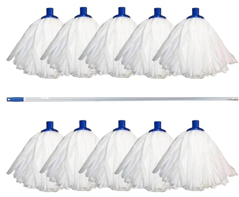 Aardvark Janitorial Supplies Professional Super White Colour Coded Mop Heads and One Mop Handle (Blue)
