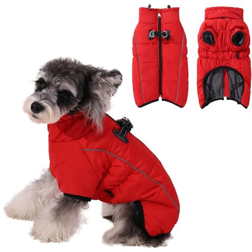 Savlot Hundemantel Warme Pufferjacke für den Winter Winddichter Hundemantel mit Geschirr Reflektierende Rollkragen-Winterjacke für Hunde Hundeschneeanzug für kleine, mittelgroße und große Hunde