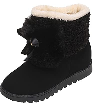 Generisch Stallschuhe Damen Gummistiefel 36 Mädchen Mode Schleife Knoten Dicke Sohlen Baumwolle Schuhe Warme Kurze Schneestiefel wasserdichte Schuhe Schwarze Boots Damen Festival (Black, 38)