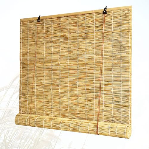 JSLJDM Bambusrollo Wetterfest Natur Bambus Rollo für Aussenbereich Retro Bambusrollo Breit 80 90 100 120 140cm Breit Fenster Sonnenschutz Rollo Bambus Rollo Jalousine Für Balkon Terrasse,Garten
