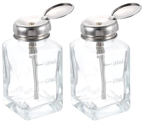 sourcing map 2pcs Solvent Alcohol Dispensers 180ml(6.1oz) Conical Push Down Liquid Dispenser Pump Bottle with Stainless Steel Tube and Copper Core for Alcohol Solution