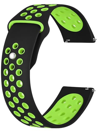 BISONSTRAP Cinturini per Uomo e Donna, Cinturini per Orologi in Silicone Ventilato, Cinturino Sportivo a Sgancio Rapido, 20mm, Nero/Verde Neon