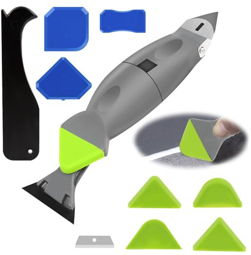 Strumenti per Calafataggio Silicone Kit, 5 in 1 Spatola per Silicone Sigillante, Rimuovi Silicone Professionale Con 5 Cuscinetti Sostituibili, Rimozione di Sigillante per Finestra, Cucina, Bagno