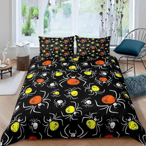 Halloween-Thema Bettwäsche Set 230X220 cm 3D Druck, Mikrofaser Bettbezüge Gedruckt Bettbezug 3 Teilig Erwachsene Teenager Mit Reißverschluss 2 Kissenbezug Soft Bettwaren - Pflegeleicht -399T090K301Z
