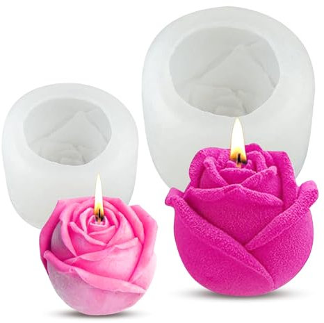 2 Stück Kerzen Silikonform Rosen Blumen Silikonform 3D Rosen Blumen Kerzenform Silikon für die Herstellung von handgefertigten Duftkerzen Dekoration Seifen Gips Harzhandwerk Geschenk etc