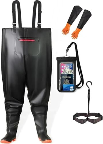 HoldOneLight Übergroße Wathose für Herren, PVC, wasserdicht, Jagd, Wathose mit Stiefelfußgürtel, atmungsaktiv, leicht (DE/NL/SE/PL, Alphanumerisch, 5XL, Große Größen, Regular, Swarchz, 47 yards)