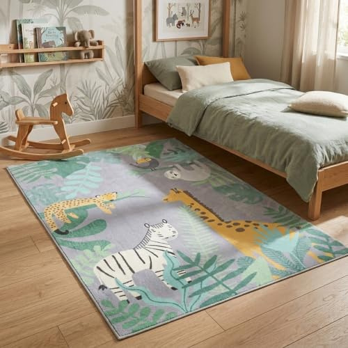 Little Olly Kinderteppich - Jungle Giraffe Bunt - 140x200 cm - Tier - Krabbeldecke - Spielmatte - Kinderzimmer - Jungen - Mädchen