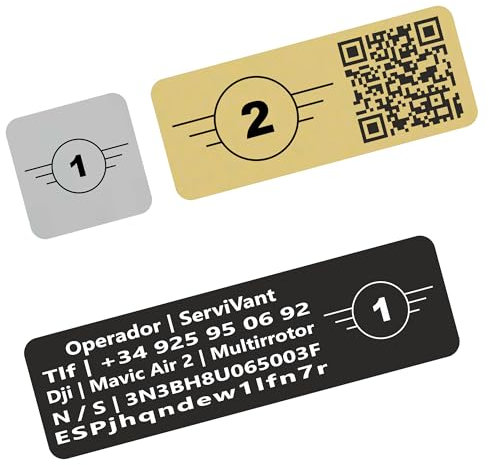 SERVIVANT ● Pack 1 Uds. ● Placa Identificativa para Drones ● Placas para Dron CUMPLEN requisitos normativa EASA ● Tamaño Personalizados para Todos los Modelos de drone (Marcado de Clase EASA)