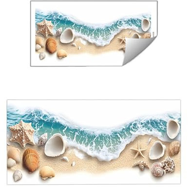 1 pegatina de baño con diseño de concha de mar y playa, impermeable, autoadhesiva, decorativa, para pared