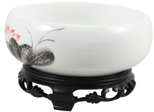 BESPORTBLE Hydroponischer Keramik-blumentopf Mit Stabilem Kunststoffsockel Runde Weiße Pflanzschale Für Wasserpflanzen Und Seerosen Langlebiger Garten Balkonpflanzkübel Für Zimmer Und Büro