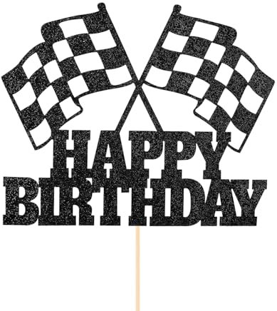 Tabanzhe Racing Car Cake Topper Happy Birthday Race Car Checkered Flag Cake Pick Cupcake Decorations for Race Car Themed Party Supplies Baby Shower Birthday Party