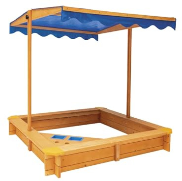 Playtive Playland Junior Sandkiste Sandkasten mit Dach ca. 118x118x118 cm Eisdiele oder Waschbecken (Hell mit Eisdiele)