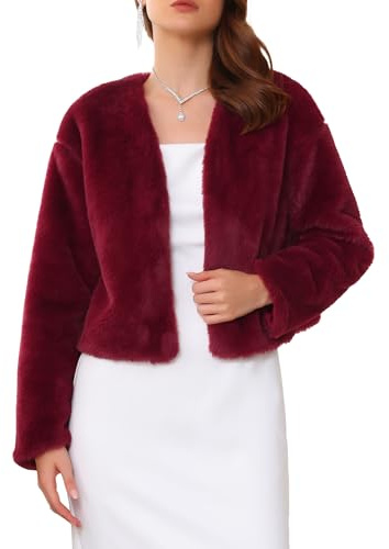 WOMLAYOUT Dam bolero formell cocktail brud bröllop elegant fuskpäls jacka, Burgund, L