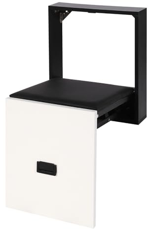 whsiodj Wandmontierbarer Klapphocker für Schuhwechsel 150kg Tragkraft faltbar platzsparend 15mm Premium-Spanplatte für Flur Eingang mit rutschfestem Sitzpolster​ (Schwarz und Weiß)