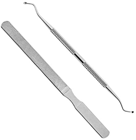 Long Steel Nail Files - ShiningUU 2 PCS Toe Nail File & Lifter Set | Metal Toe Nail Lifter with Dual-End Hook | Nail Care Pen for Fungal/Ingrown/Thick Nails | Professional Manicure Pedicure Tools