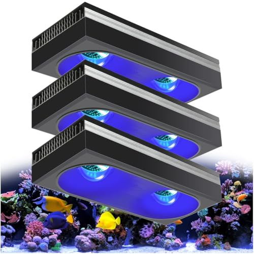 PopBloom RL180 WiFi Meerwasser LED 180W, Salzwasser LED Beleuchtung für Reef Coral Fish Wasserpflanzen Salzwasser Aquarium,APP unterstützt Deutsch (3 Lampen mit Hängeset)