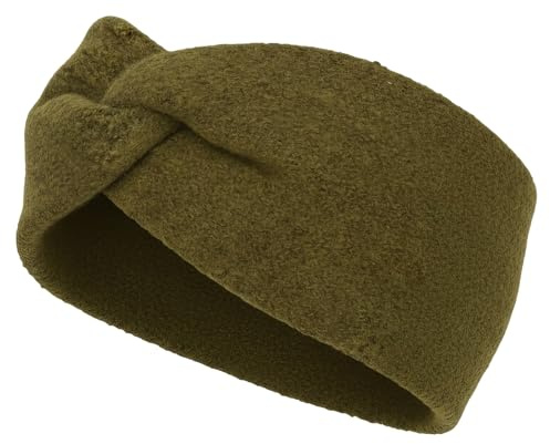 styleBREAKER Damen Feinstrick Stirnband Knoten, Oliv | Aus Viskose, wärmend und atmungsaktiv gegen Wind und Kälte. Passend für 56-59 cm Kopfumfang. Handwäsche empfohlen.