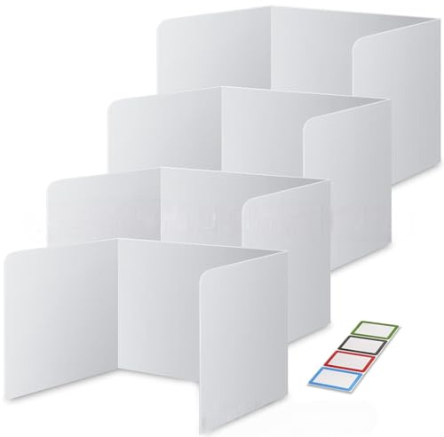 Generisch Schreibtischteiler, U-förmige Trennwand für Büro und Studium, 43x35,5x34cm, Sichtschutz für Schreibtisch, Lernorganisation für Schüler, Bibliothek und Homeoffice (Weiß 4PC)